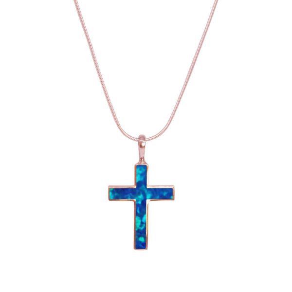 Rose Gold Opalite Cobalt Blue Cross Pendant