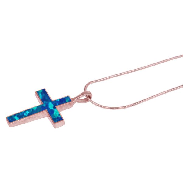 Rose Gold Opalite Cobalt Blue Cross Pendant