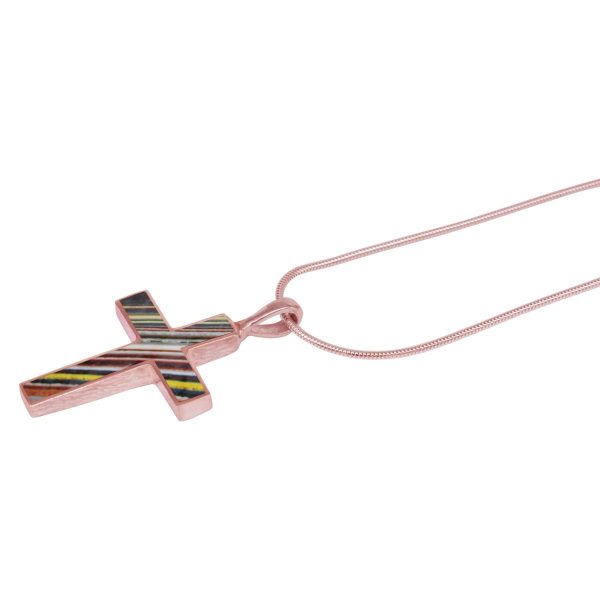 Rose Gold Fordite Cross Pendant