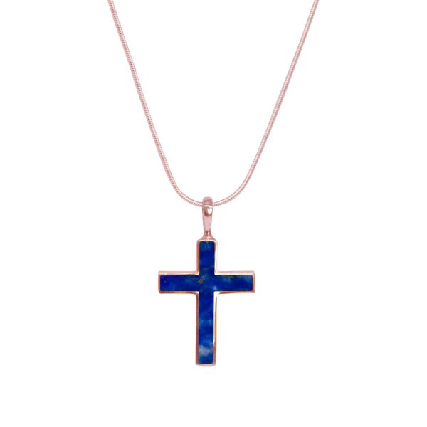 Rose Gold Lapis Cross Pendant