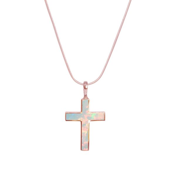 Rose Gold Opalite Sun Ice Cross Pendant