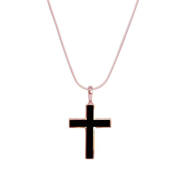 Rose Gold Whitby Jet Cross Pendant