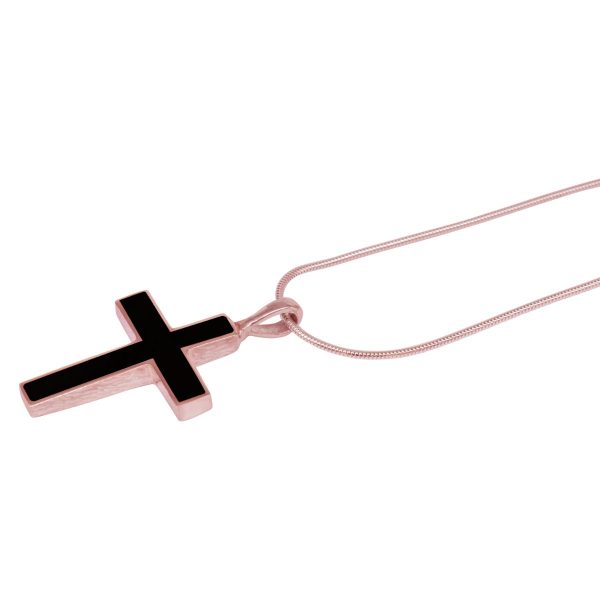 Rose Gold Whitby Jet Cross Pendant