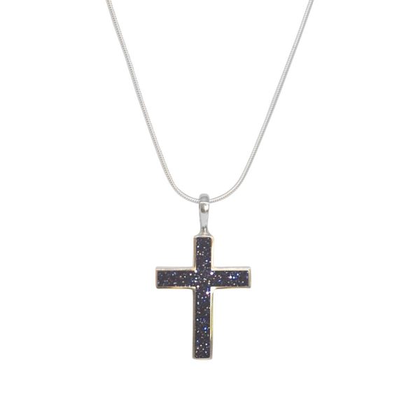 Silver Blue Goldstone Cross Pendant