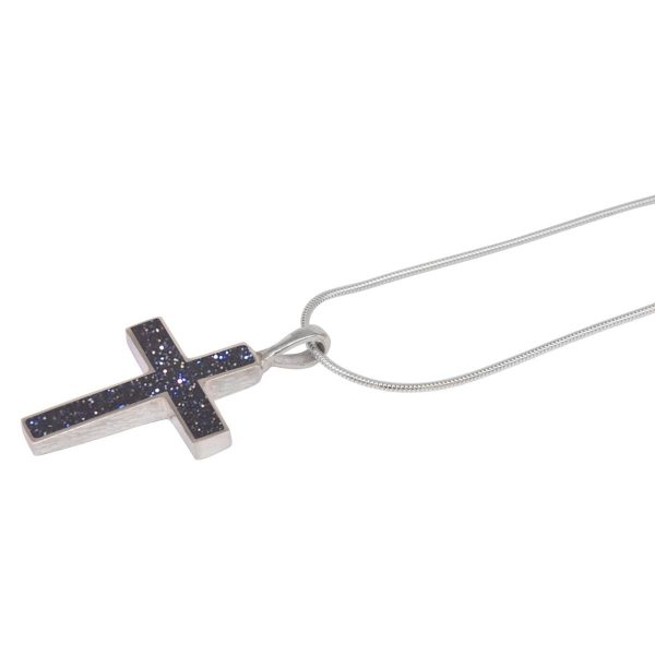 Silver Blue Goldstone Cross Pendant