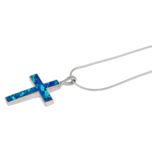 Silver Opalite Cobalt Blue Cross Pendant