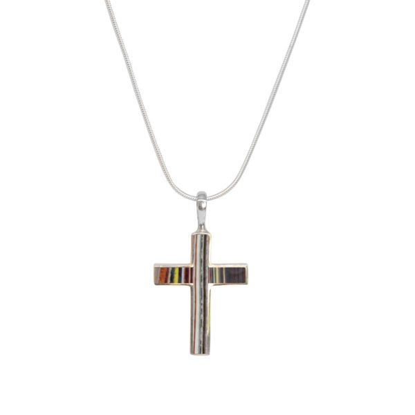 Silver Fordite Cross Pendant