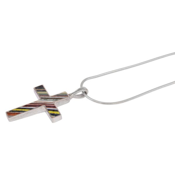 Silver Fordite Cross Pendant