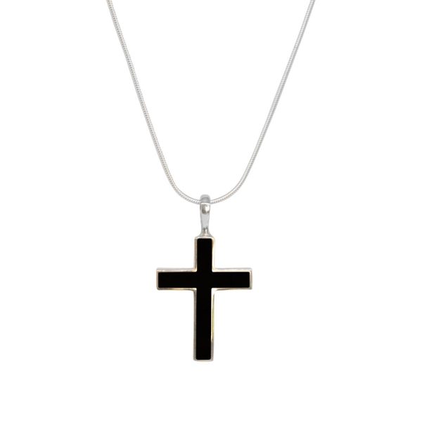 Silver Whitby Jet Cross Pendant