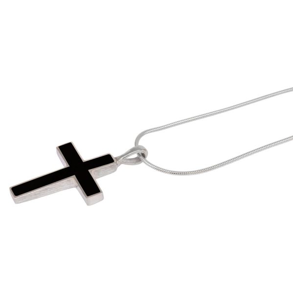 Silver Whitby Jet Cross Pendant