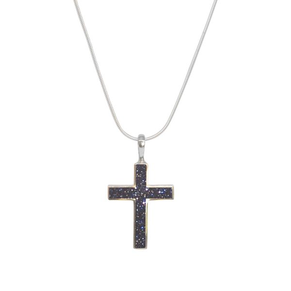 White Gold Blue Goldstone Cross Pendant