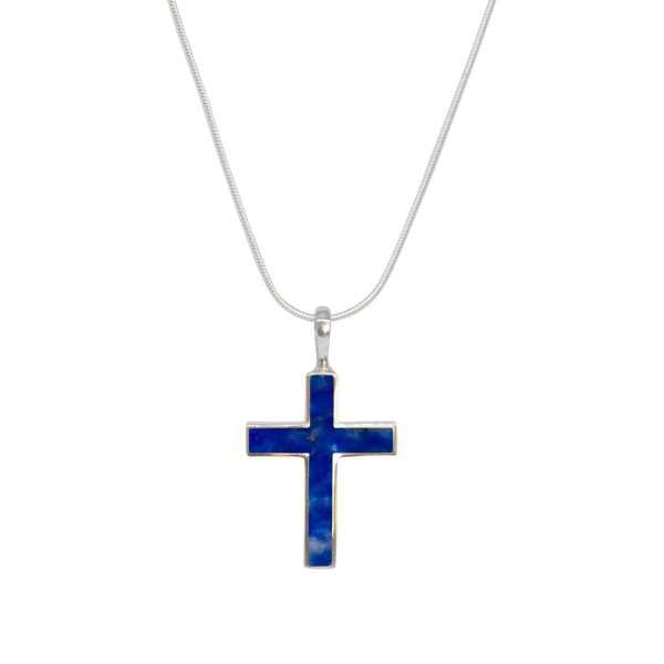 White Gold Lapis Cross Pendant