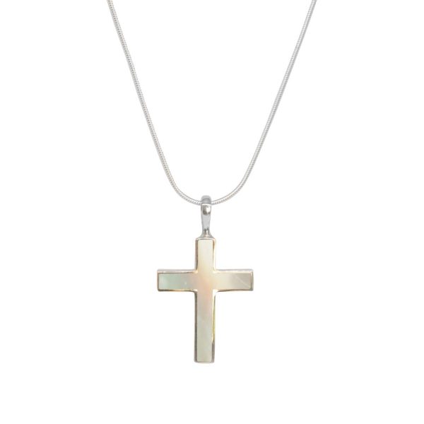White Gold Mother of Pearl Cross Pendant