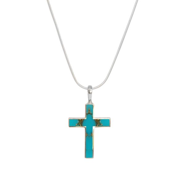 White Gold Turquoise Cross Pendant
