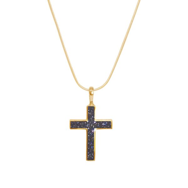 Yellow Gold Blue Goldstone Cross Pendant