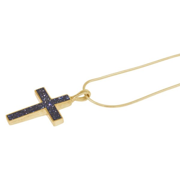 Yellow Gold Blue Goldstone Cross Pendant