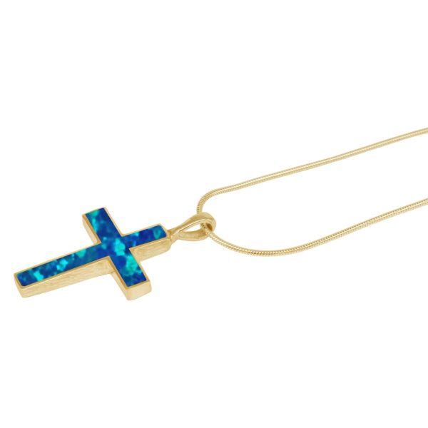 Yellow Gold Opalite Cobalt Blue Cross Pendant