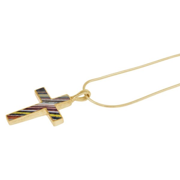 Yellow Gold Fordite Cross Pendant