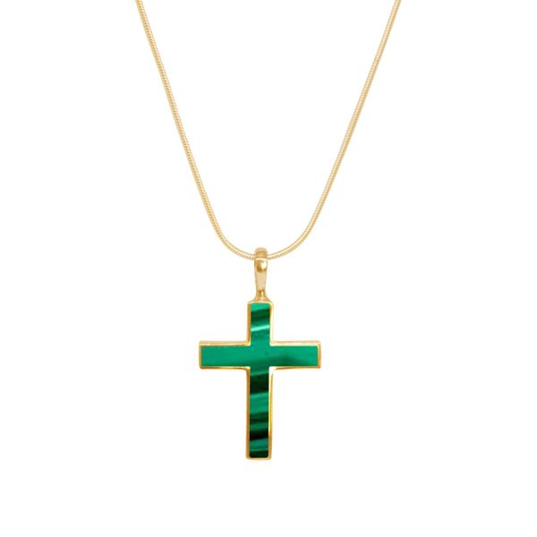 Yellow Gold Malachite Cross Pendant