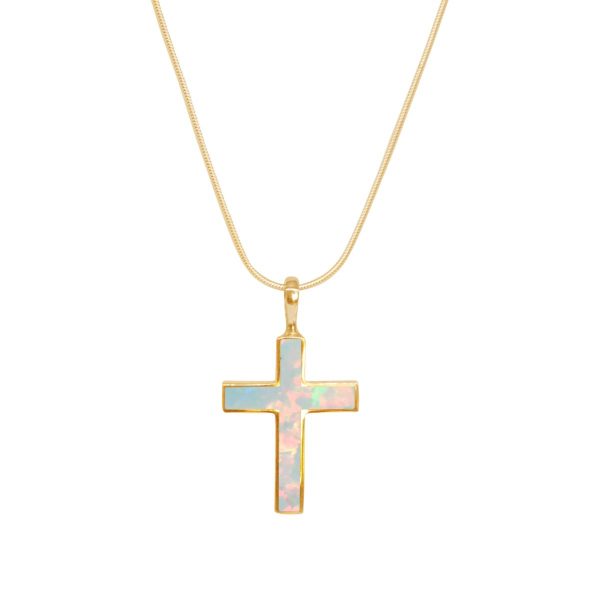 Yellow Gold Opalite Sun Ice Cross Pendant