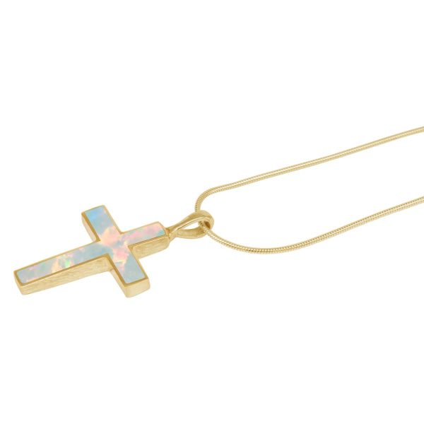 Yellow Gold Opalite Sun Ice Cross Pendant