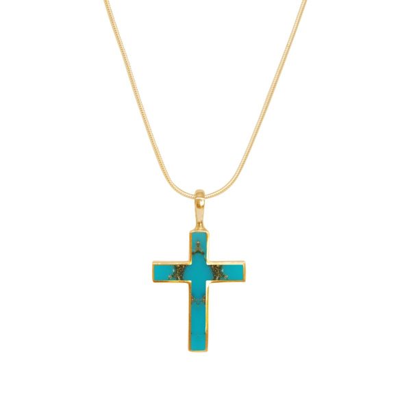 Yellow Gold Turquoise Cross Pendant