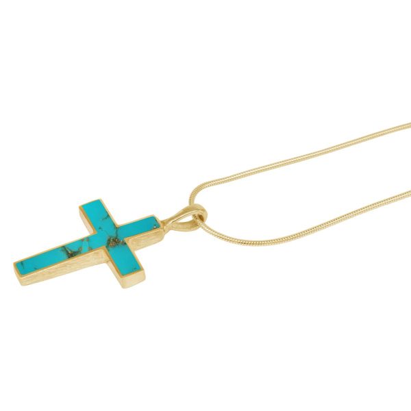 Yellow Gold Turquoise Cross Pendant