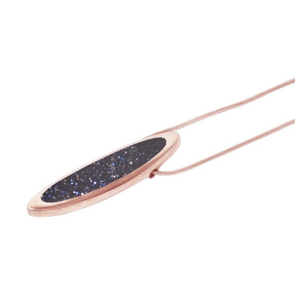 Rose Gold Blue Goldstone Long Oval Pendant