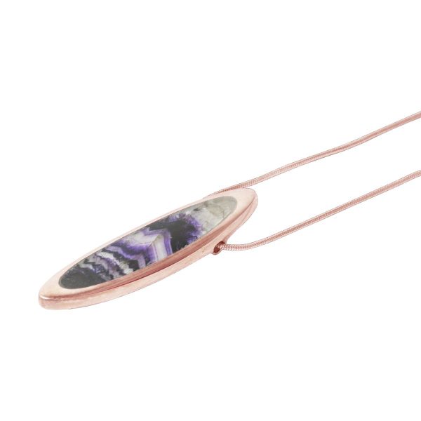 Rose Gold Blue John Long Oval Pendant