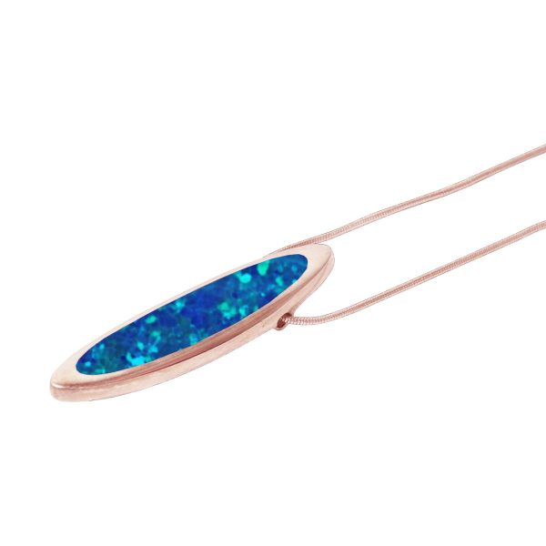 Rose Gold Opalite Cobalt Blue Long Oval Pendant