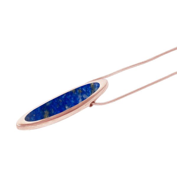 Rose Gold Lapis Long Oval Pendant