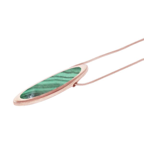 Rose Gold Malachite Long Oval Pendant