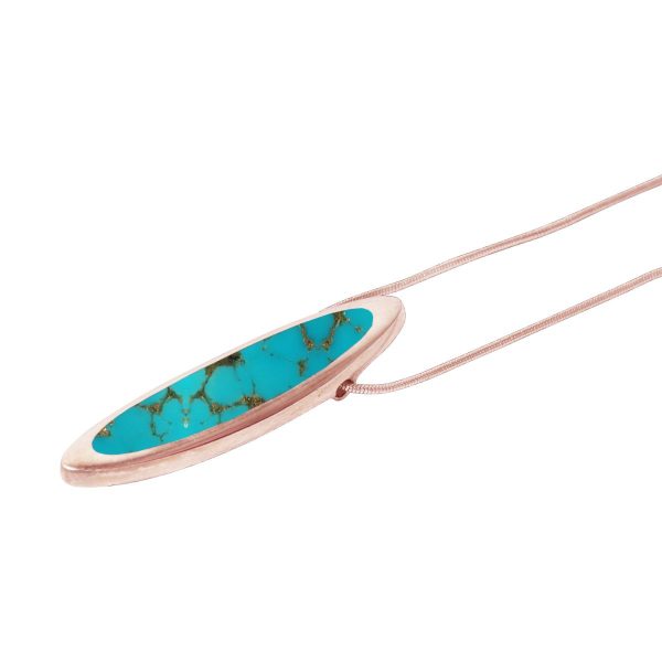Rose Gold Turquoise Long Oval Pendant
