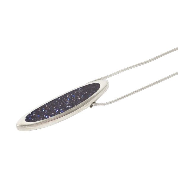 Silver Blue Goldstone Long Oval Pendant