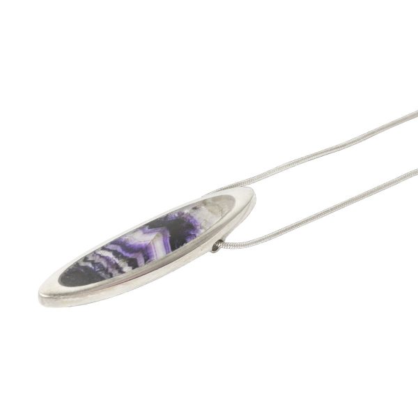 Silver Blue John Long Oval Pendant