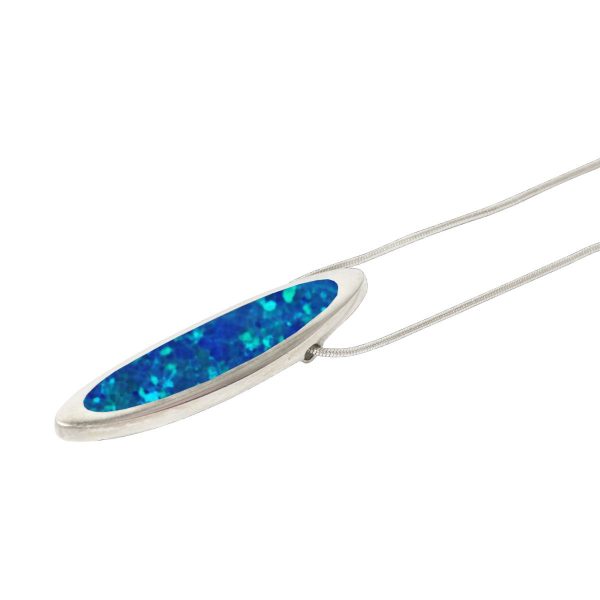 Silver Opalite Cobalt Blue Long Oval Pendant