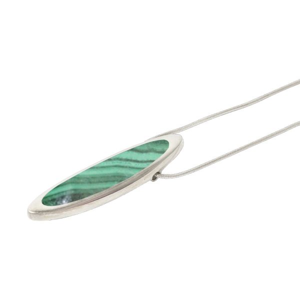 Silver Malachite Long Oval Pendant