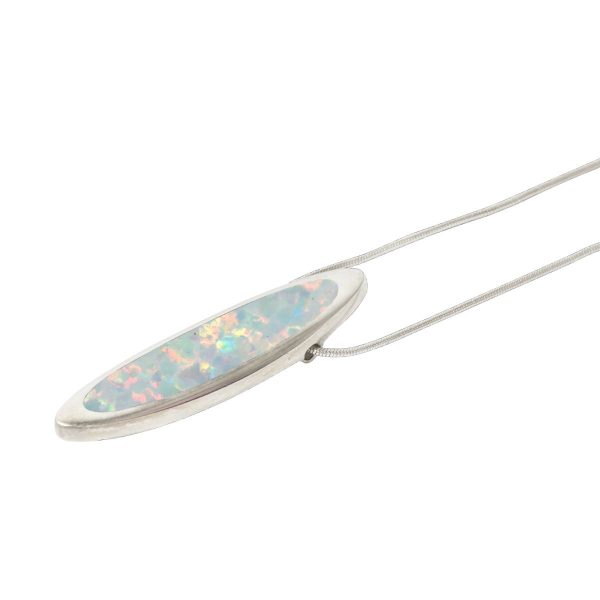 Silver Opalite Sun Ice Long Oval Pendant