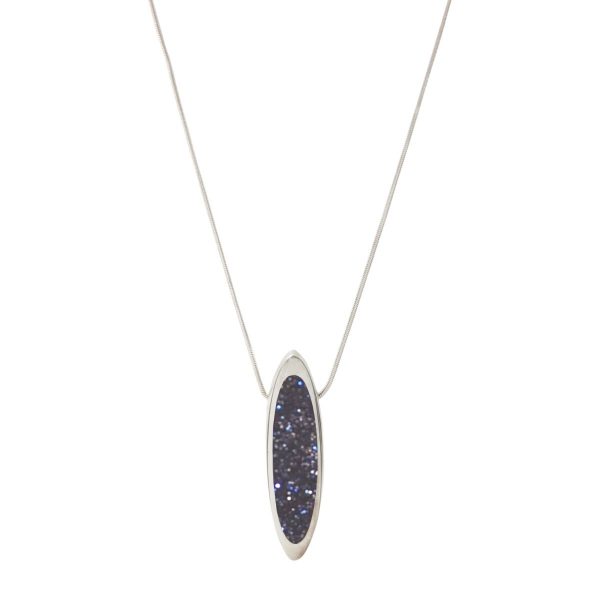 White Gold Blue Goldstone Elongated Oval Pendant