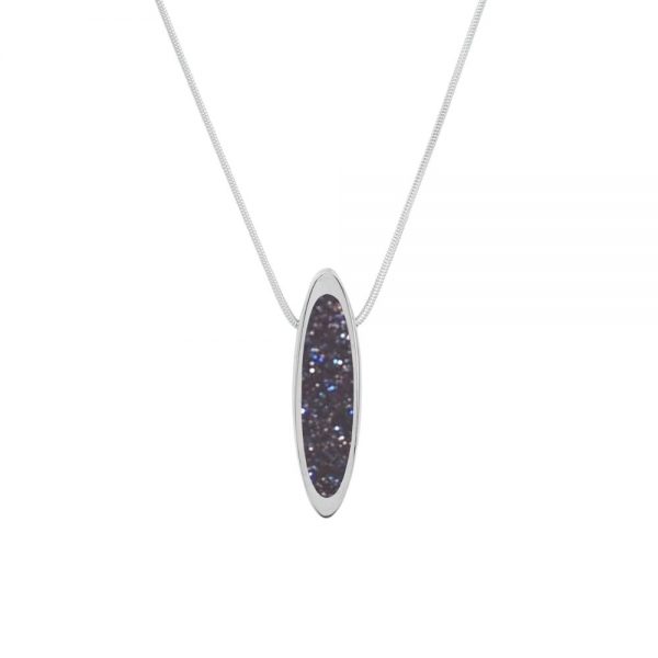 White Gold Blue Goldstone Elongated Oval Pendant