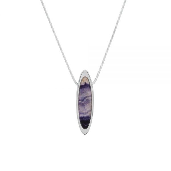 White Gold Blue John Elongated Oval Pendant