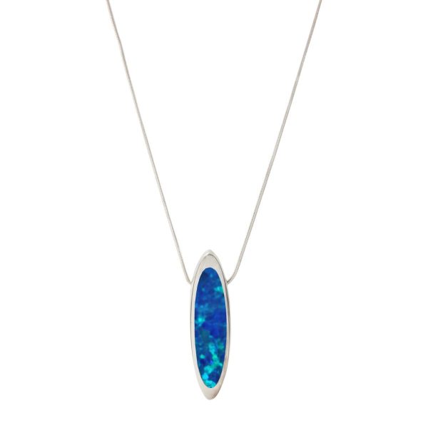 White Gold Opalite Cobalt Blue Elongated Oval Pendant