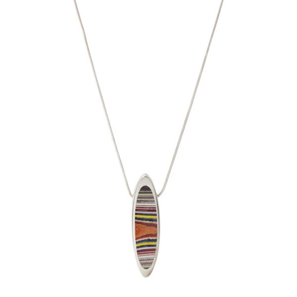 White Gold Fordite Elongated Oval Pendant