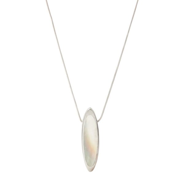 White Gold Mother of Pearl Elongated Oval Pendant