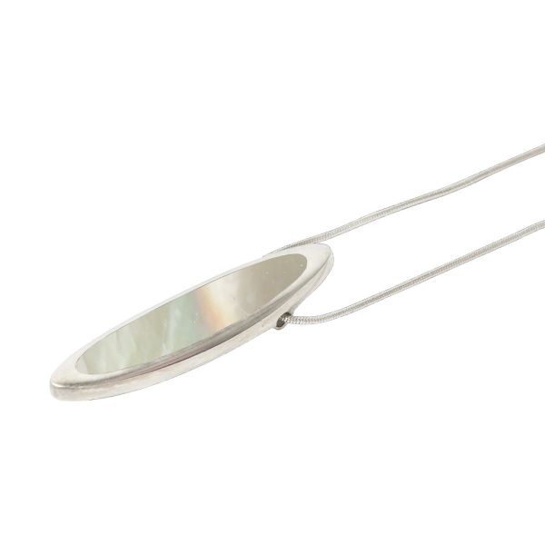 White Gold Mother of Pearl Elongated Oval Pendant