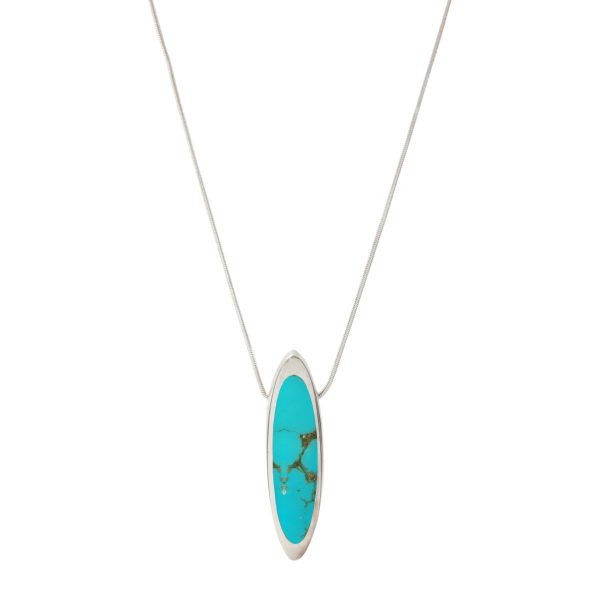 White Gold Turquoise Elongated Oval Pendant