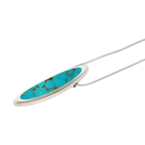 White Gold Turquoise Elongated Oval Pendant