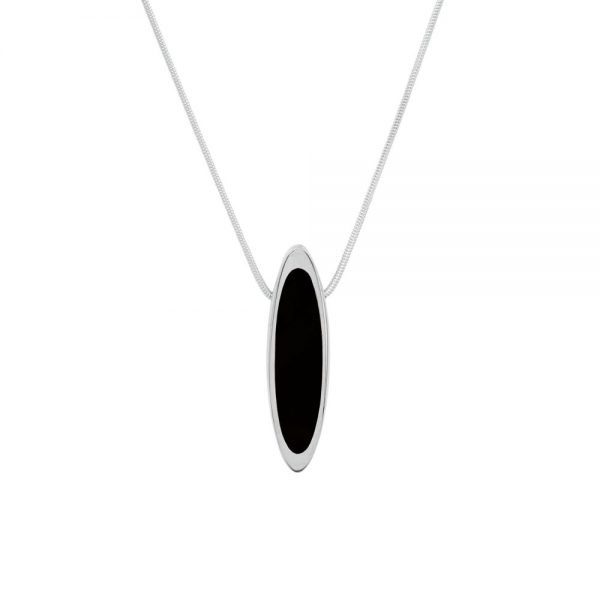 White Gold Whitby Jet Elongated Oval Pendant