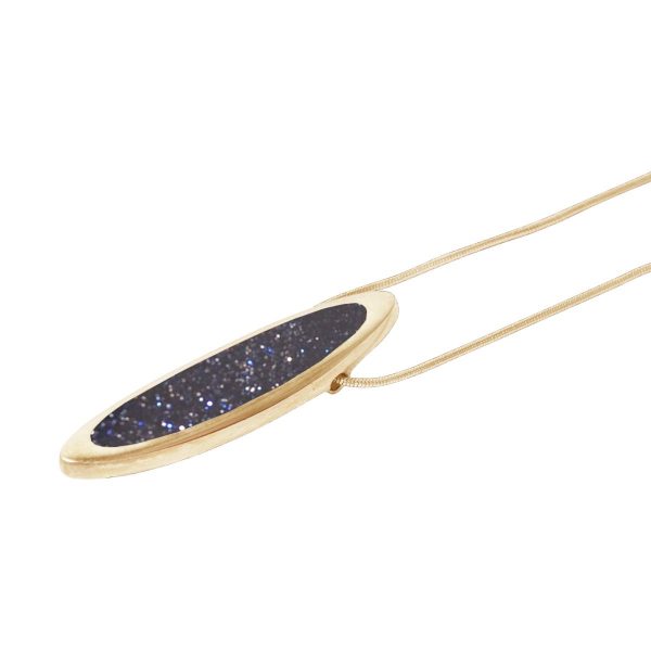 Yellow Gold Blue Goldstone Long Oval Pendant