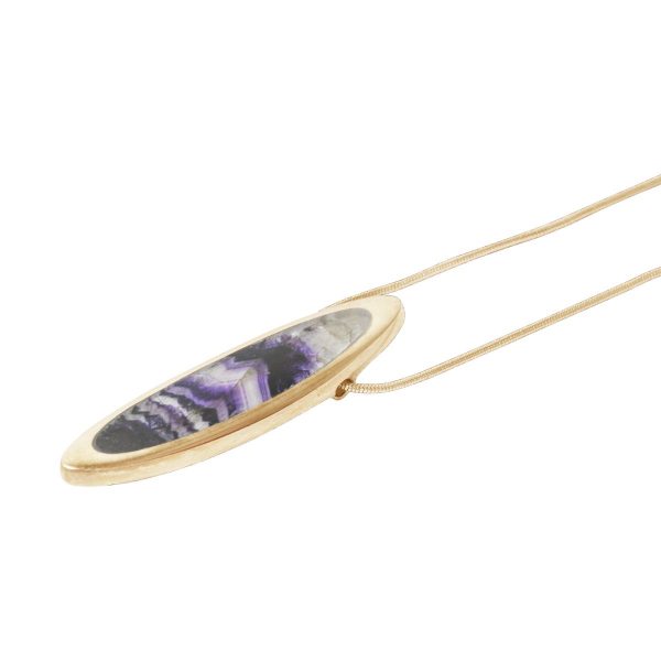 Yellow Gold Blue John Long Oval Pendant